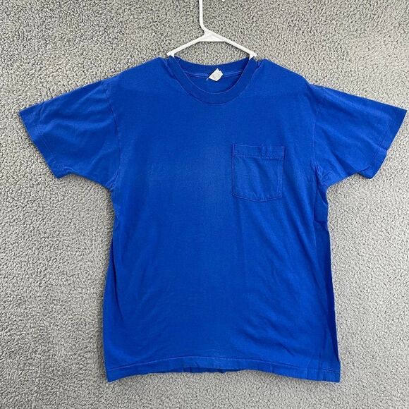 VTG Fruit of The Loom Shirt Adult L Blue  Single Stitch Blank Tee - Picture 1 of 9